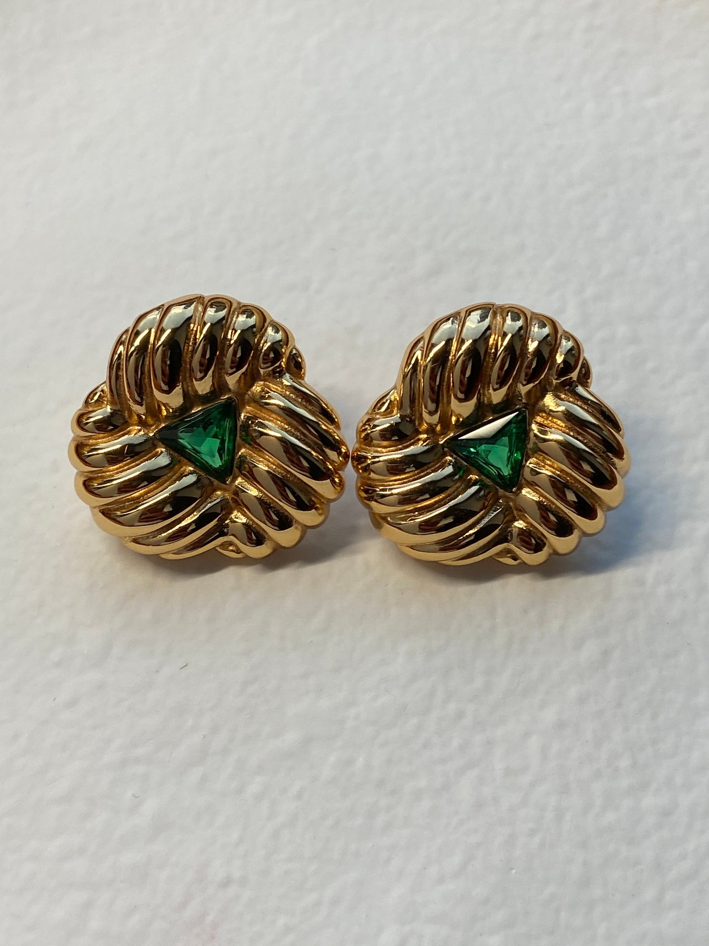 Vintage Style Gold Emerald Stud Earrings