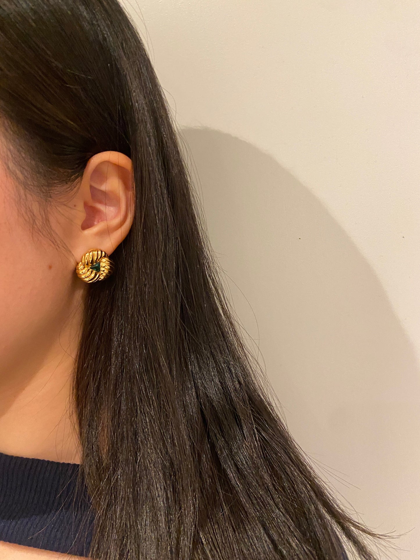 Vintage Style Gold Emerald Stud Earrings
