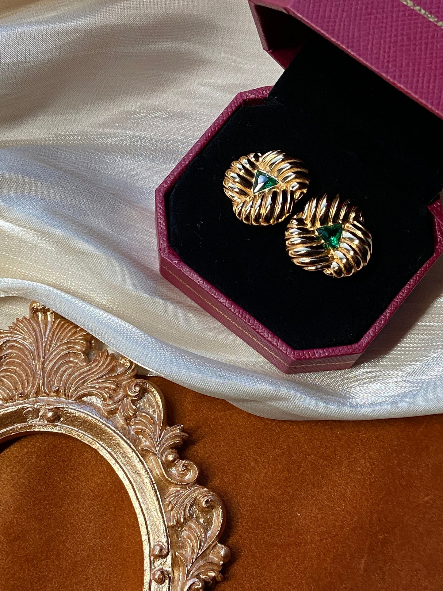Vintage Style Gold Emerald Stud Earrings