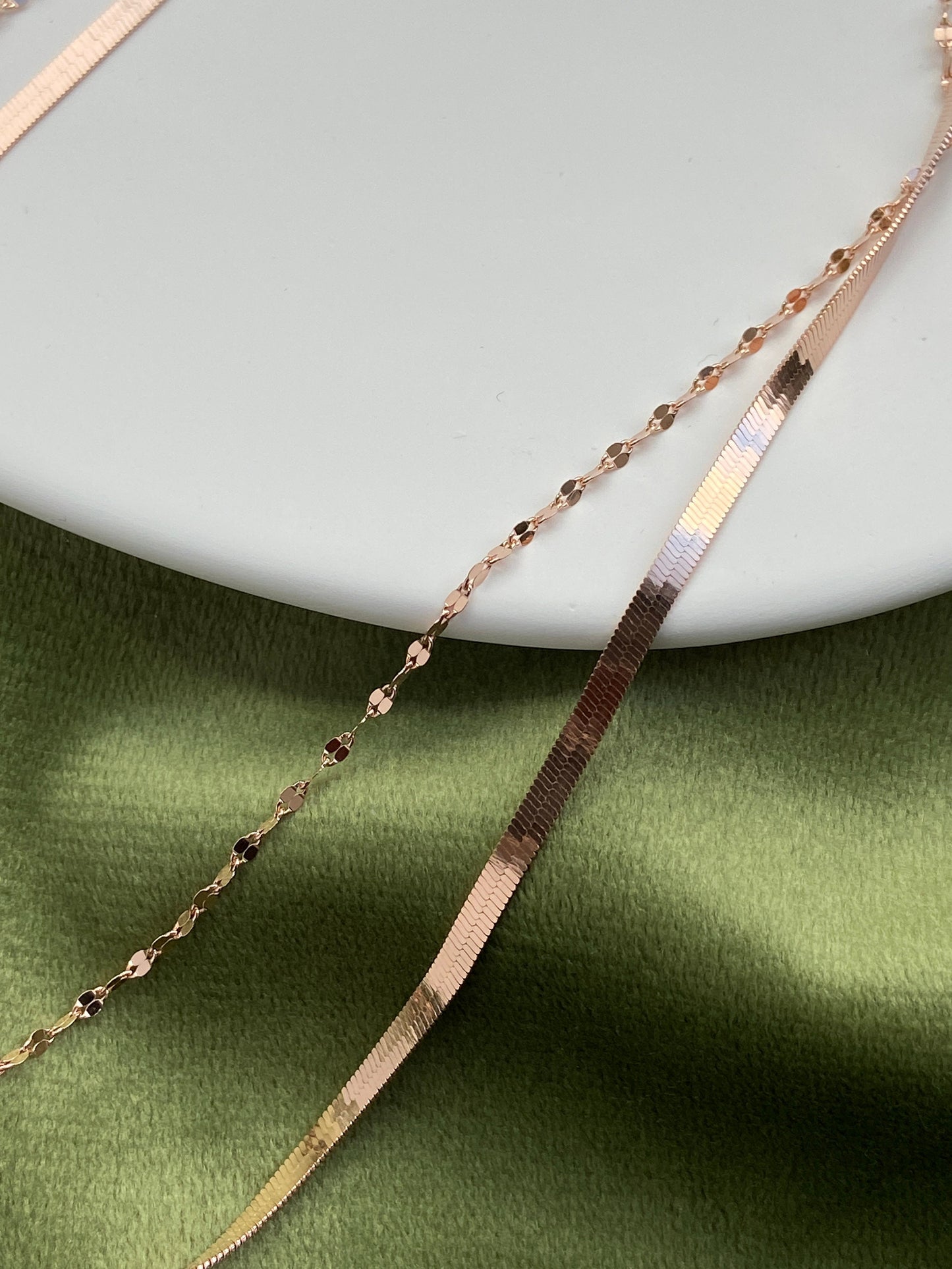 Dainty Rose Gold Double Layer Snake Bone Necklace, 18K Gold Plated 925 Sterling Silver Beaded Chain Necklace