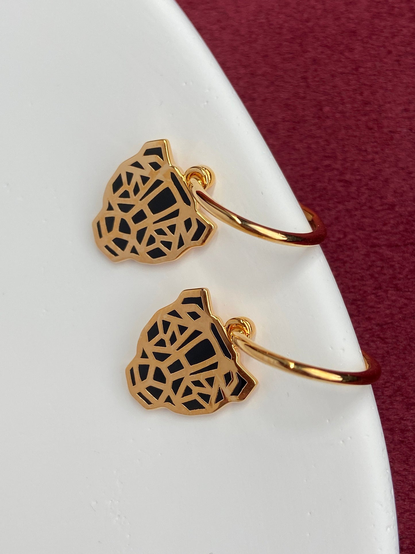 Black And Gold Leopard Drop Dangle Earrings Thick Plating 18K Gold Plated 925 Sterling Silver