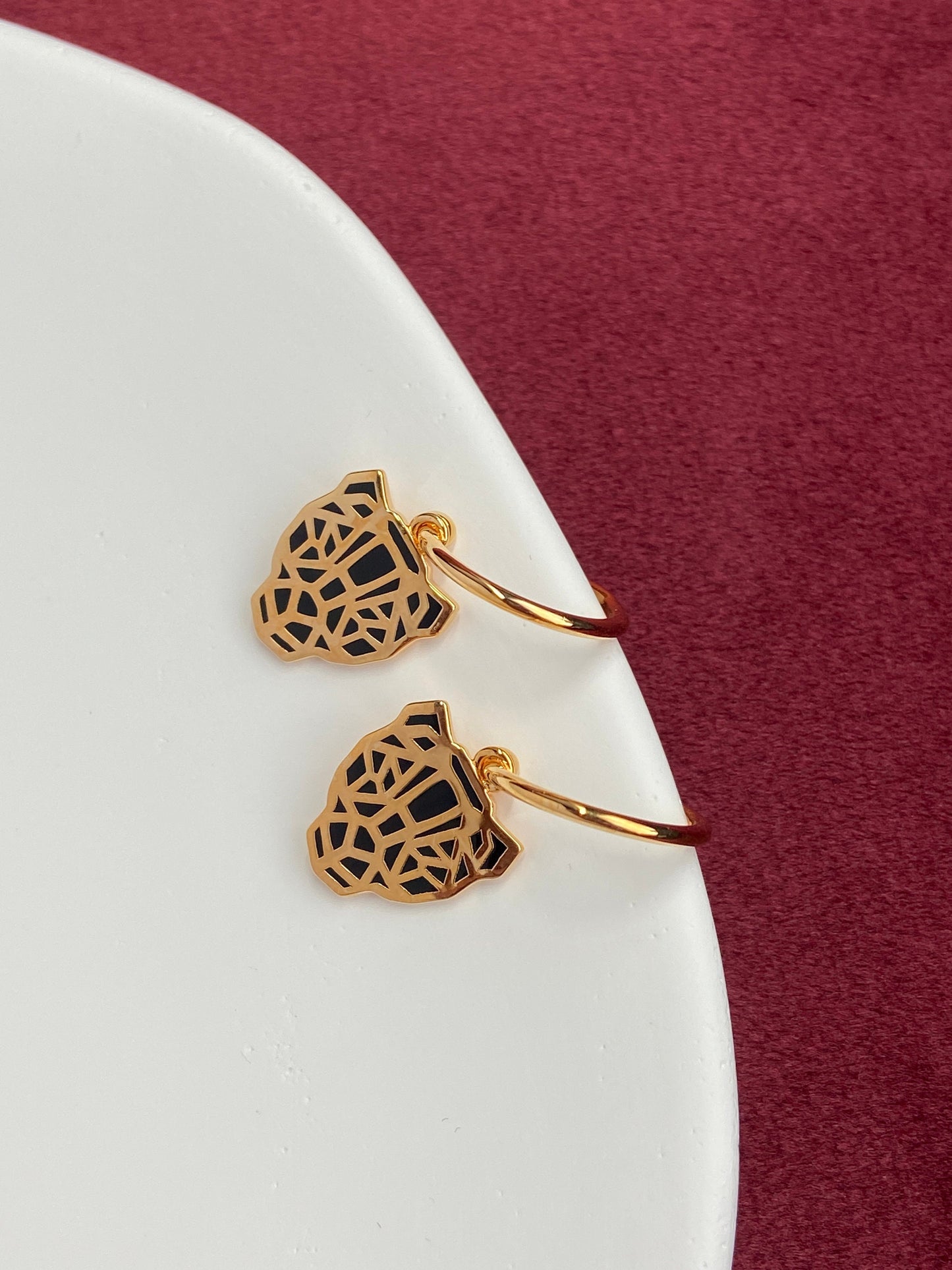 Black And Gold Leopard Drop Dangle Earrings Thick Plating 18K Gold Plated 925 Sterling Silver