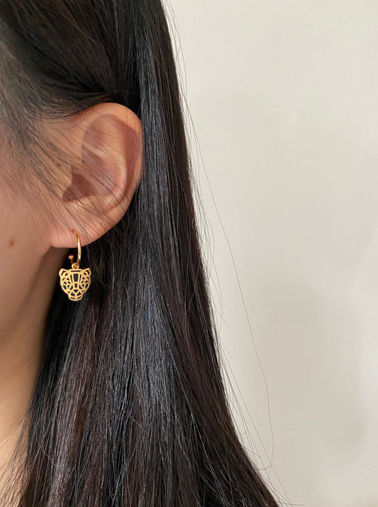 Black And Gold Leopard Drop Dangle Earrings Thick Plating 18K Gold Plated 925 Sterling Silver