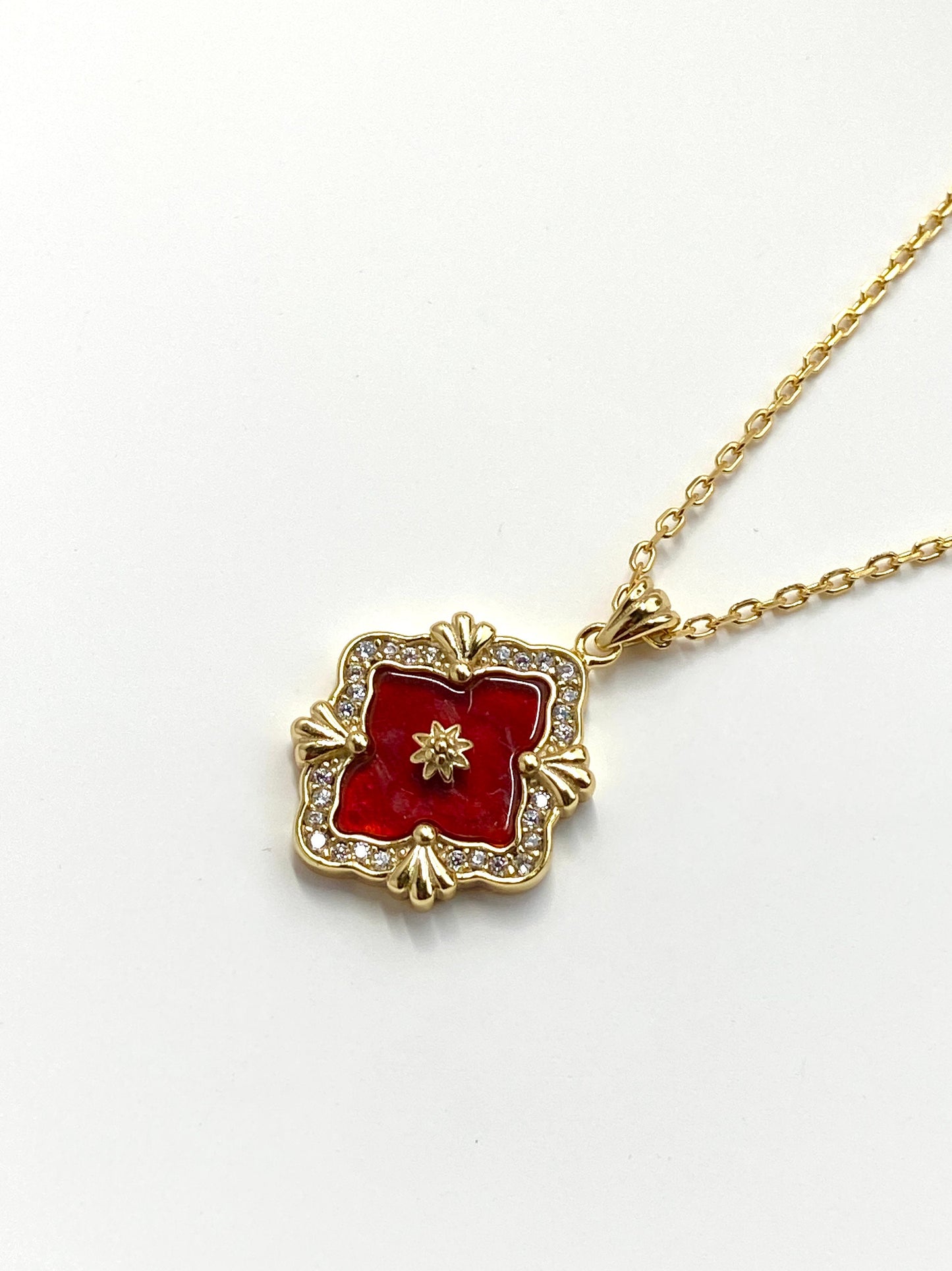18K Gold Plated 925 Sterling Silver Necklace Carved Red Agate Pendant Necklace