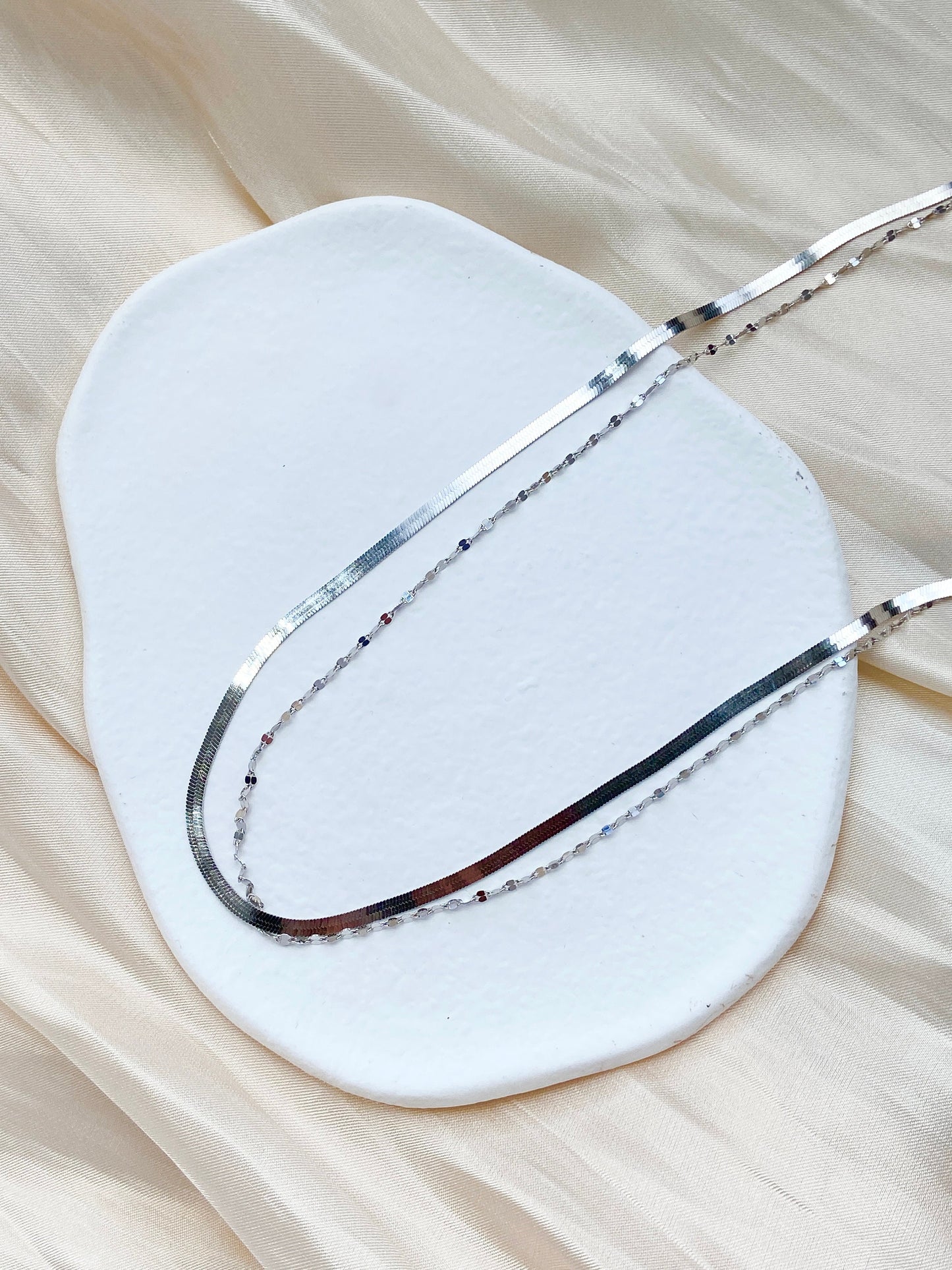 Dainty Rose Gold Double Layer Snake Bone Necklace, 18K Gold Plated 925 Sterling Silver Beaded Chain Necklace