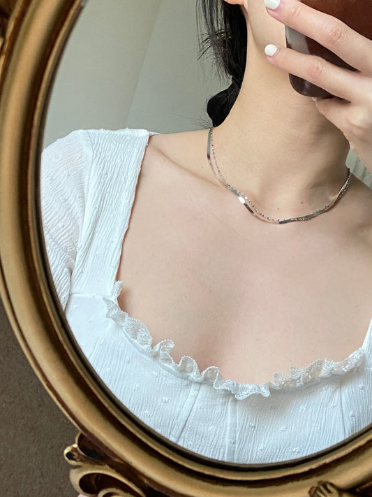 Dainty Rose Gold Double Layer Snake Bone Necklace, 18K Gold Plated 925 Sterling Silver Beaded Chain Necklace