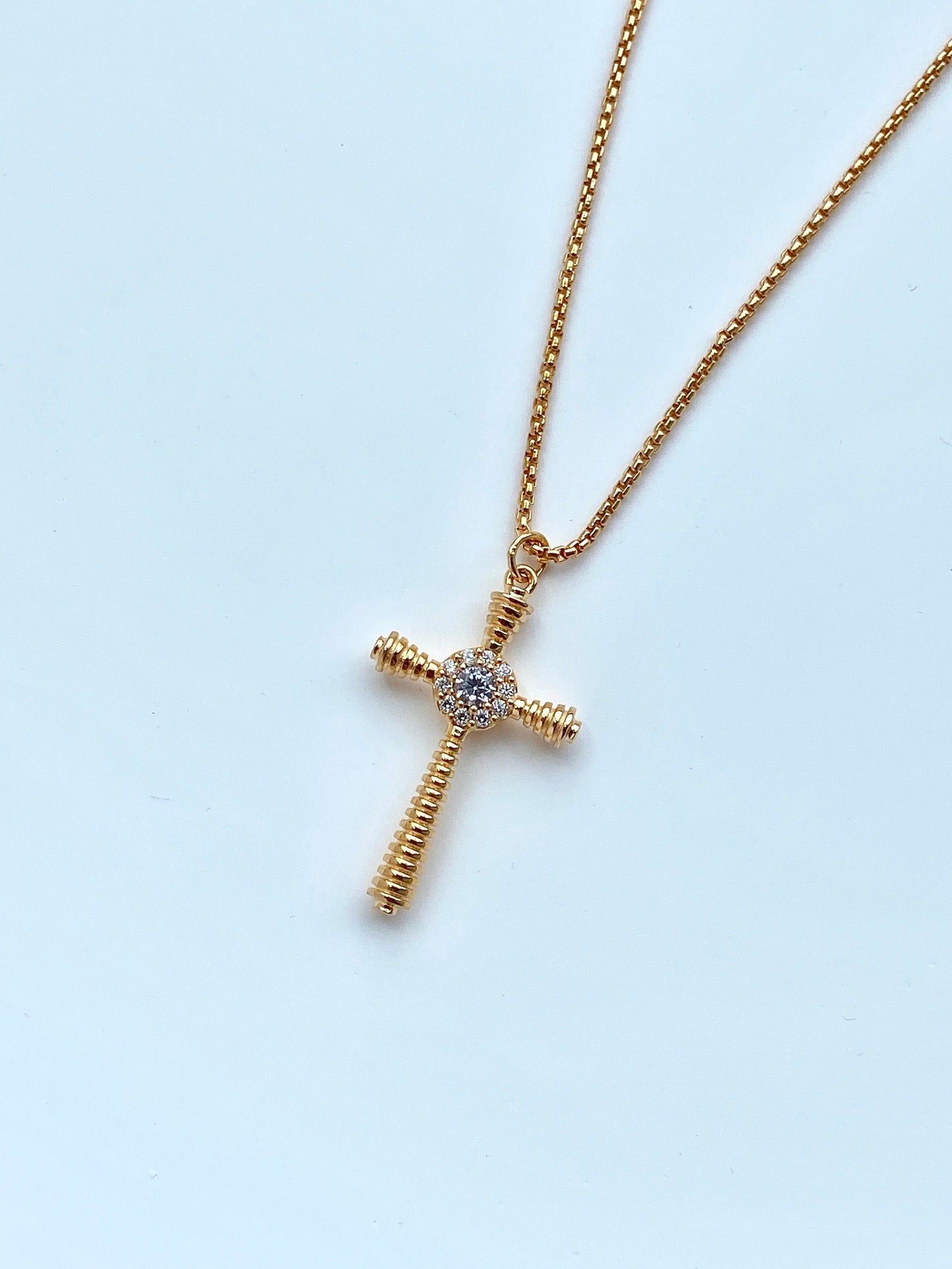 Shiny Gold Cross Pendant Necklace Thick Plating 18K Gold Plated 925 Sterling Silver Necklace Gift