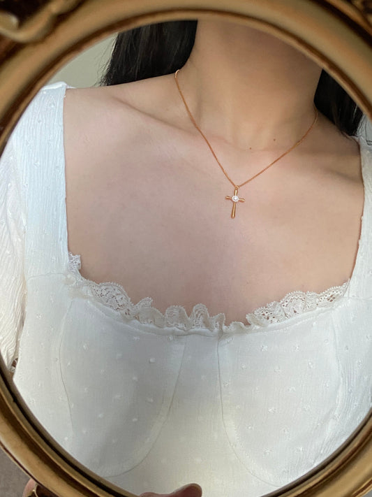 Shiny Gold Cross Pendant Necklace Thick Plating 18K Gold Plated 925 Sterling Silver Necklace Gift