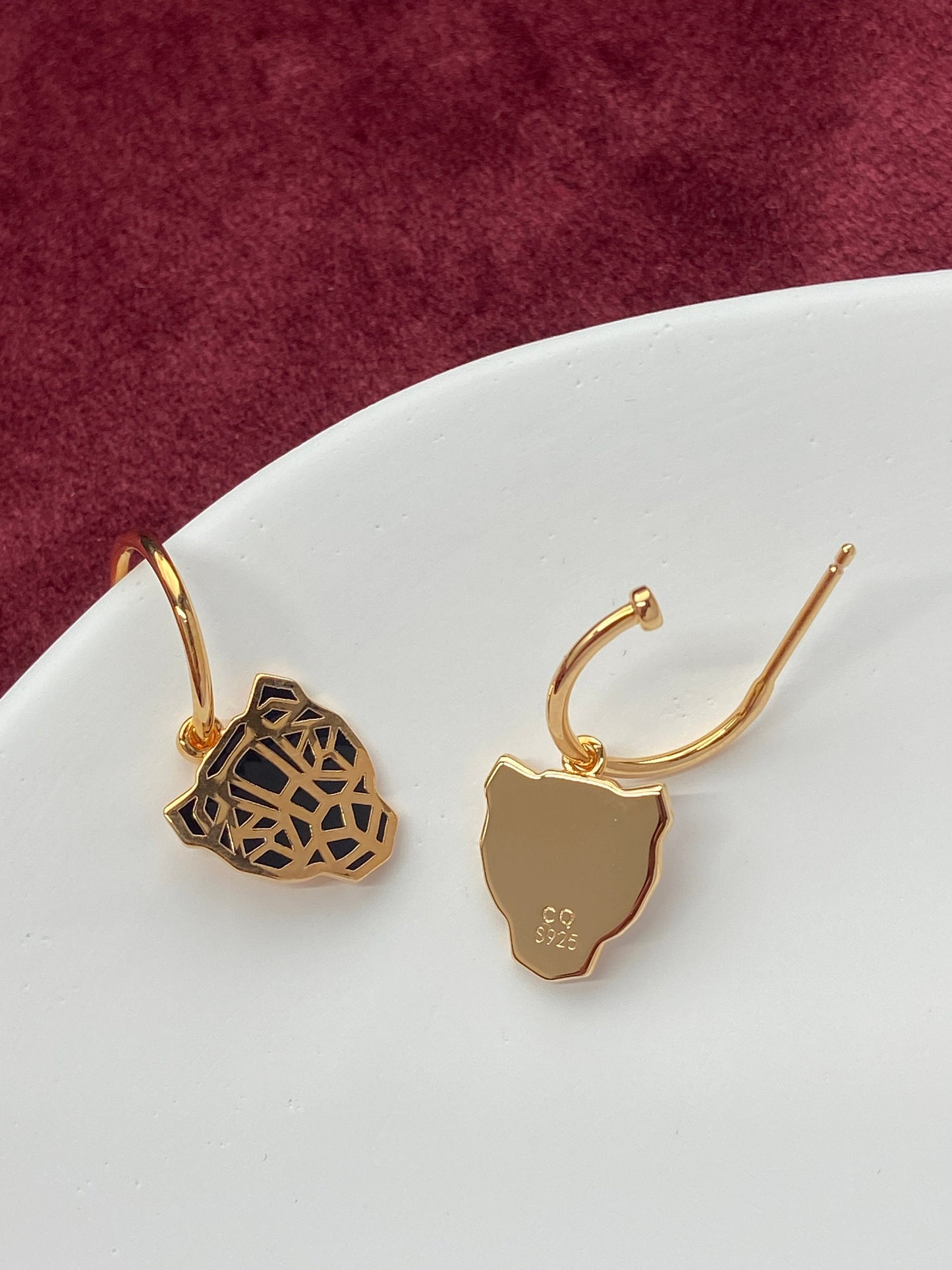 Black And Gold Leopard Drop Dangle Earrings Thick Plating 18K Gold Plated 925 Sterling Silver