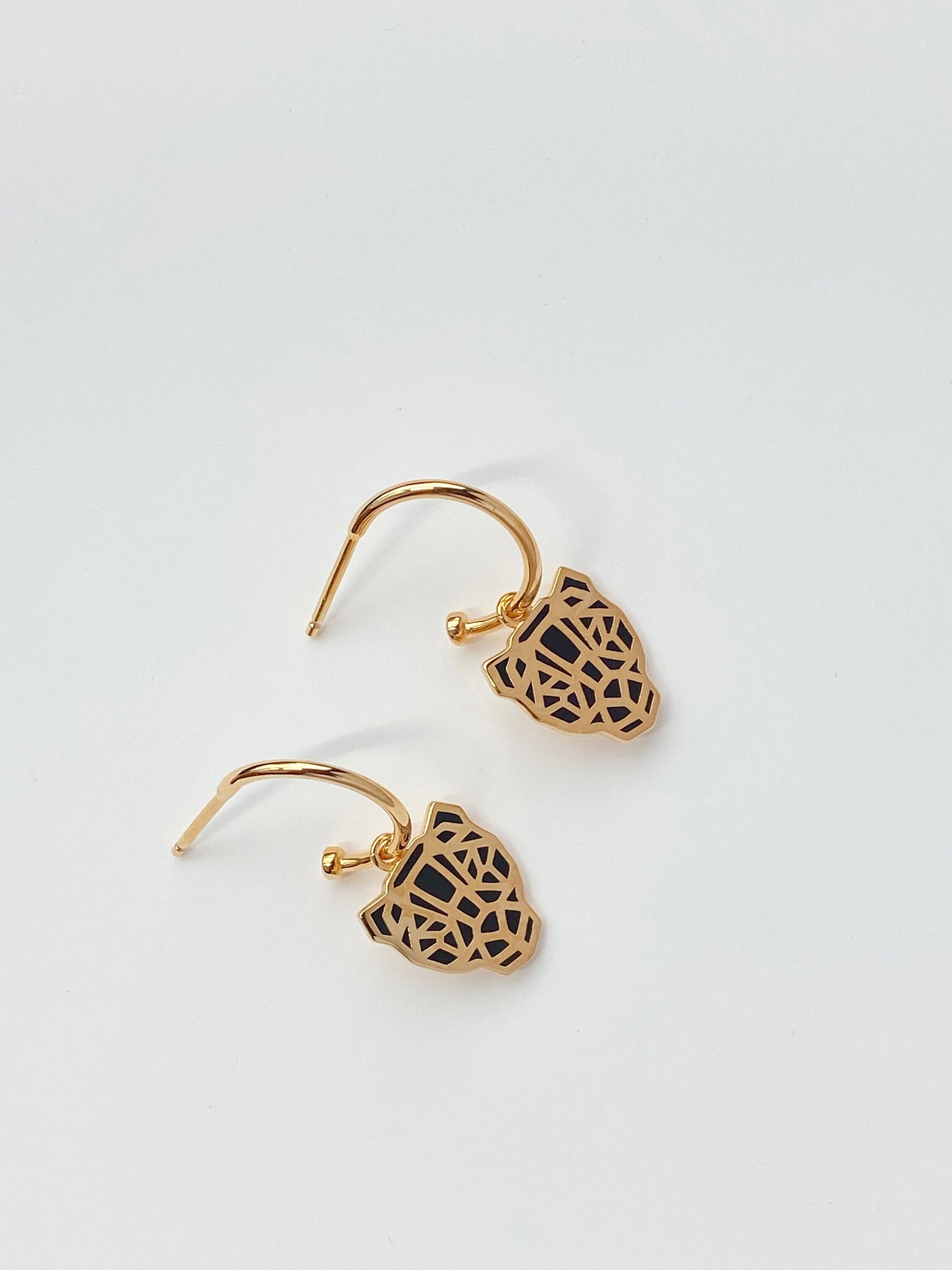 Black And Gold Leopard Drop Dangle Earrings Thick Plating 18K Gold Plated 925 Sterling Silver
