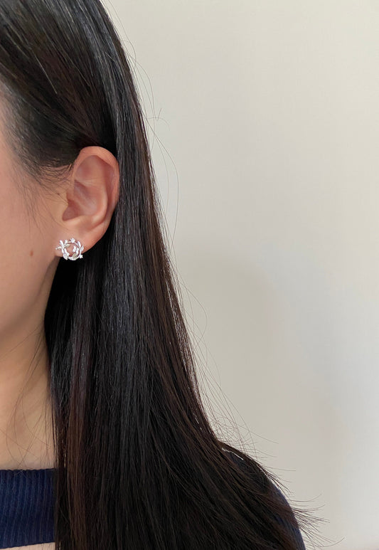 925 Sterling Silver Flower Earrings, Gold Flower Earrings, Dainty Leaf Stud earrings, Eternal Flower Stud Earrings, 14K Gold Plated Earrings