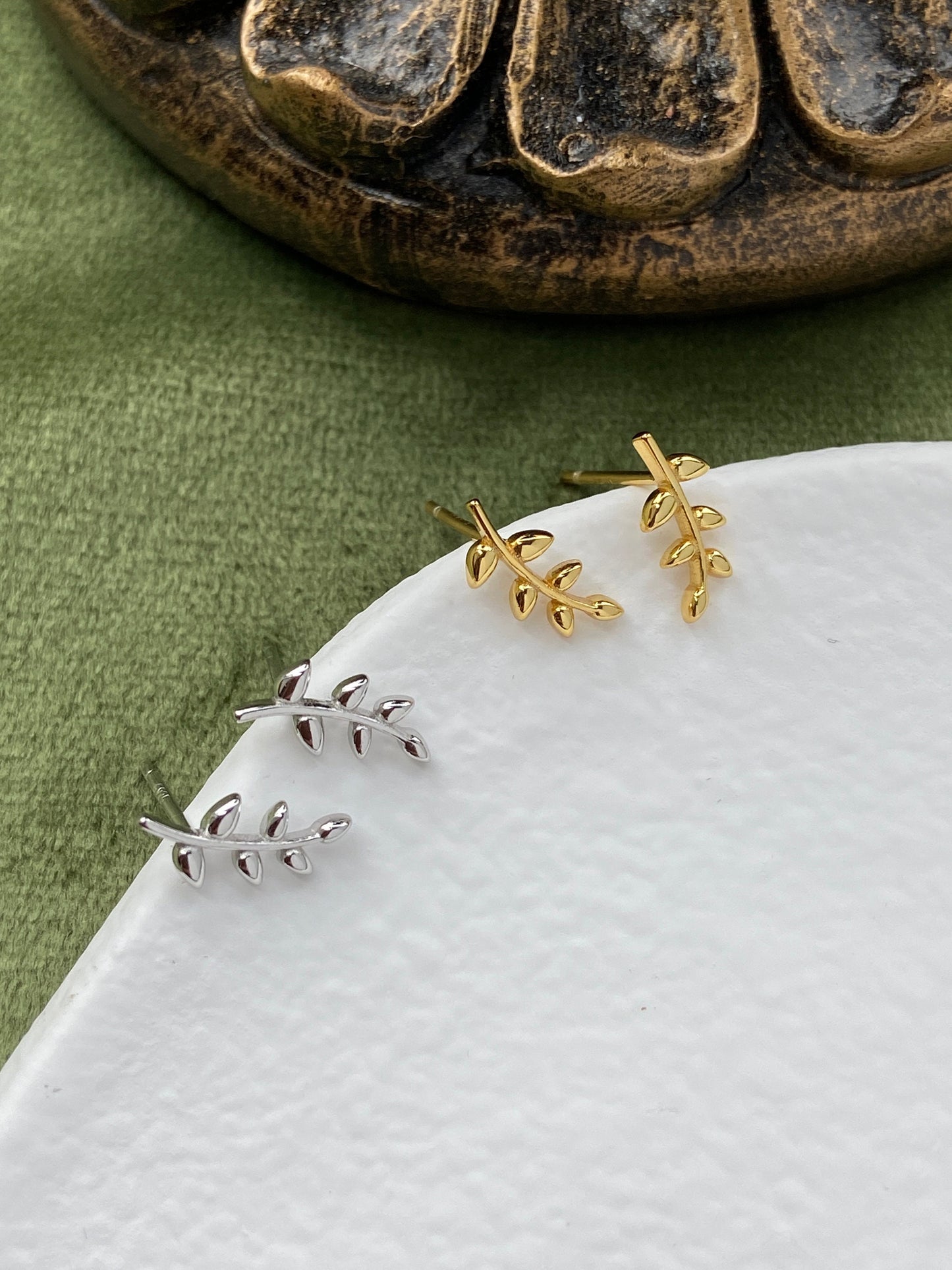 Minimalist Basic Leaf Stud Earrings, Daily Simple Cute Twig Branch Earrings Jewelry, Dainty 14K Gold Plated 925 Sterling Silver Jewellery