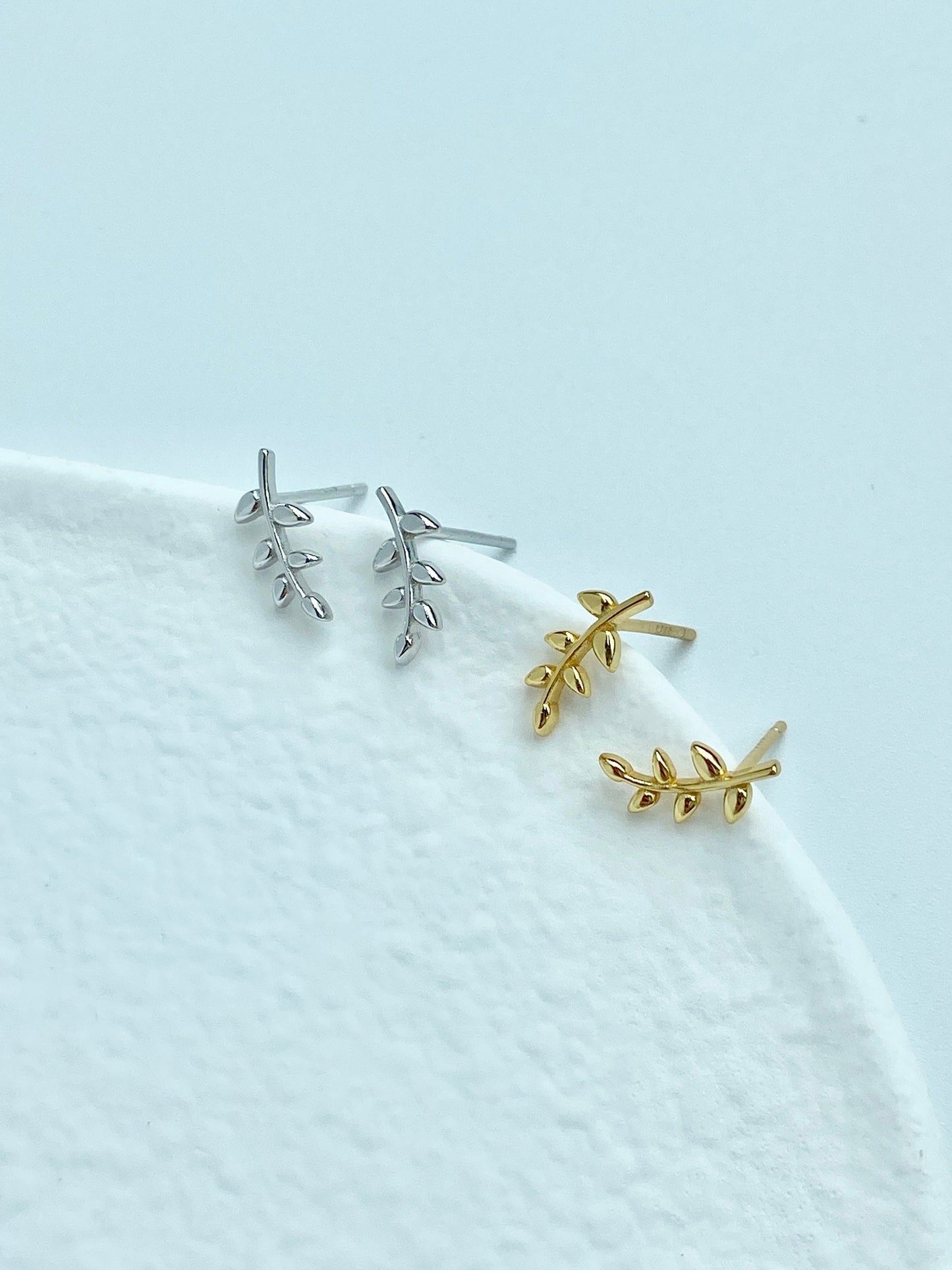 Minimalist Basic Leaf Stud Earrings, Daily Simple Cute Twig Branch Earrings Jewelry, Dainty 14K Gold Plated 925 Sterling Silver Jewellery