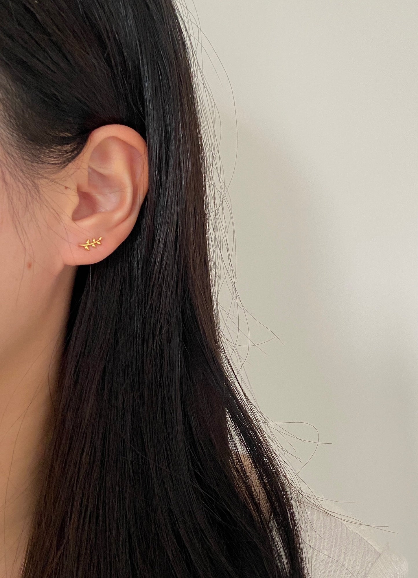 Minimalist Basic Leaf Stud Earrings, Daily Simple Cute Twig Branch Earrings Jewelry, Dainty 14K Gold Plated 925 Sterling Silver Jewellery
