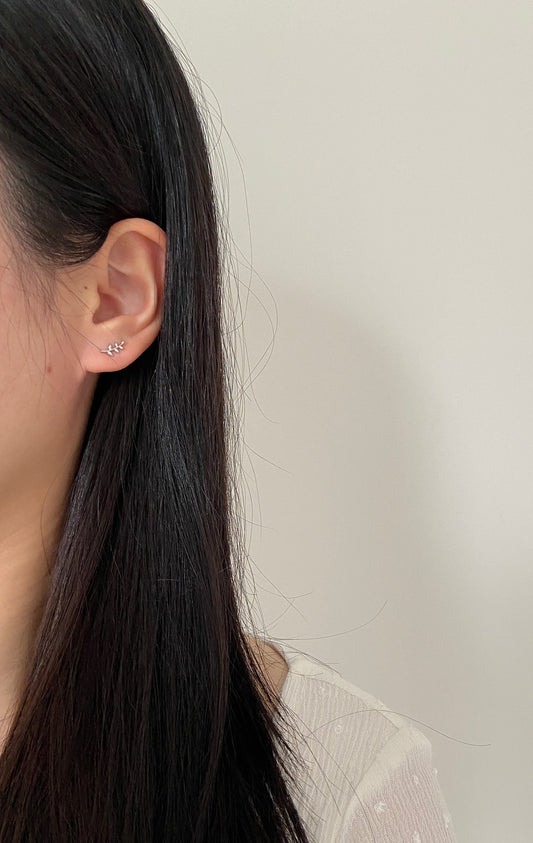 Minimalist Basic Leaf Stud Earrings, Daily Simple Cute Twig Branch Earrings Jewelry, Dainty 14K Gold Plated 925 Sterling Silver Jewellery