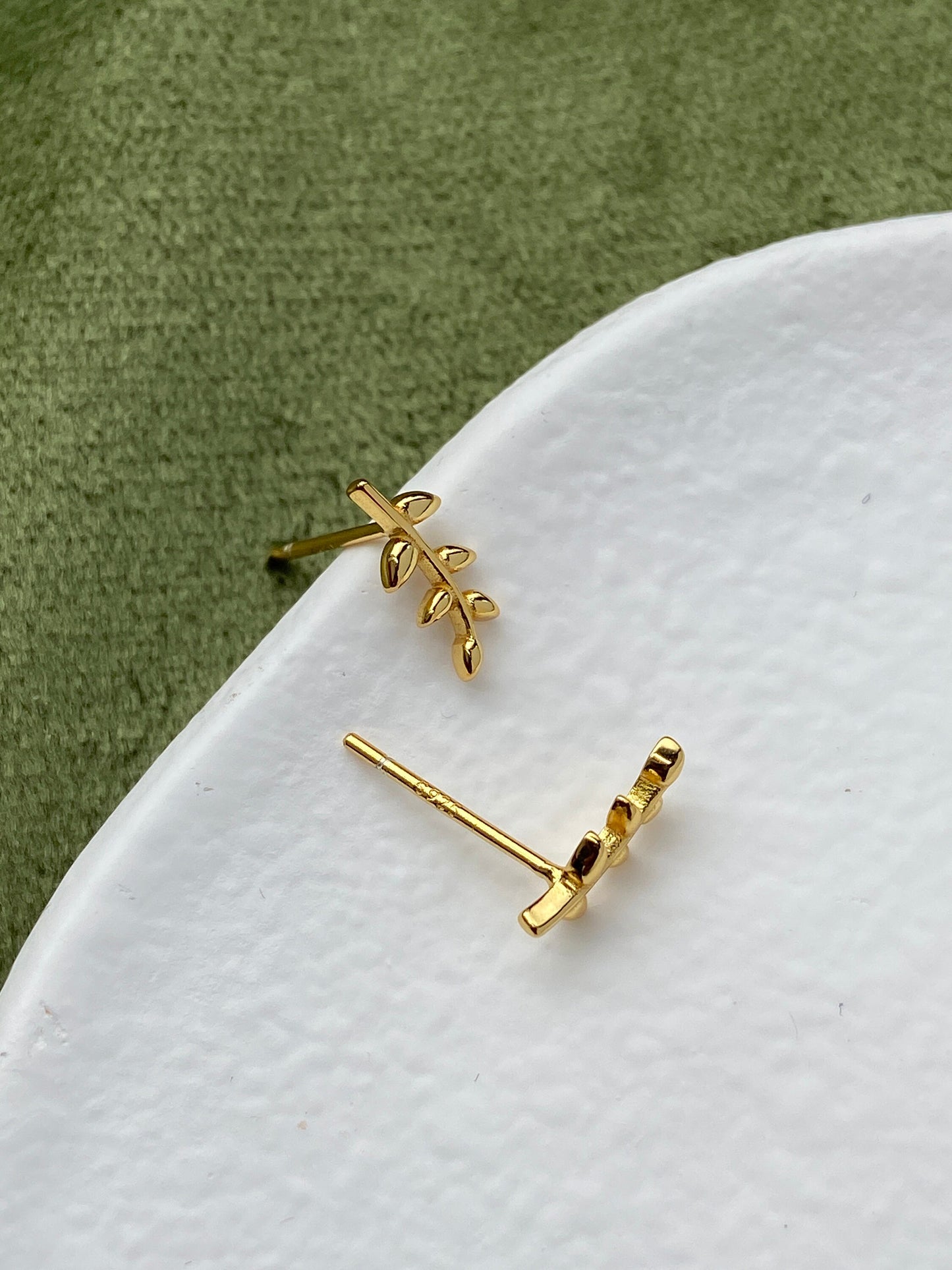Minimalist Basic Leaf Stud Earrings, Daily Simple Cute Twig Branch Earrings Jewelry, Dainty 14K Gold Plated 925 Sterling Silver Jewellery