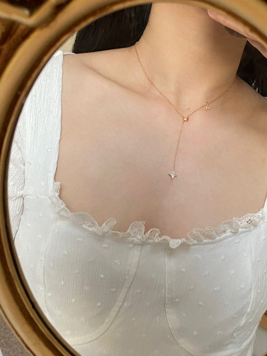 Silver Shiny Star Moon Clavicle Necklace, Golden North Star Pendant Jewellery, Gold Chain Y Shaped Lariat Necklace, Dainty Crescent Jewelry