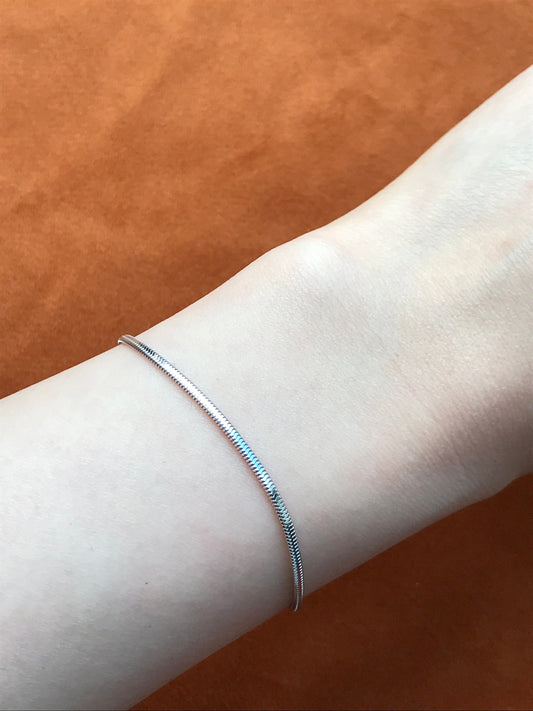 Basic Silver Chain Bracelet, Dainty Thin Bracelet, Snake Bone Bracelet, Minimalistic Slim Flat Snake Chain Jewellery, Simple Daily Jewelry