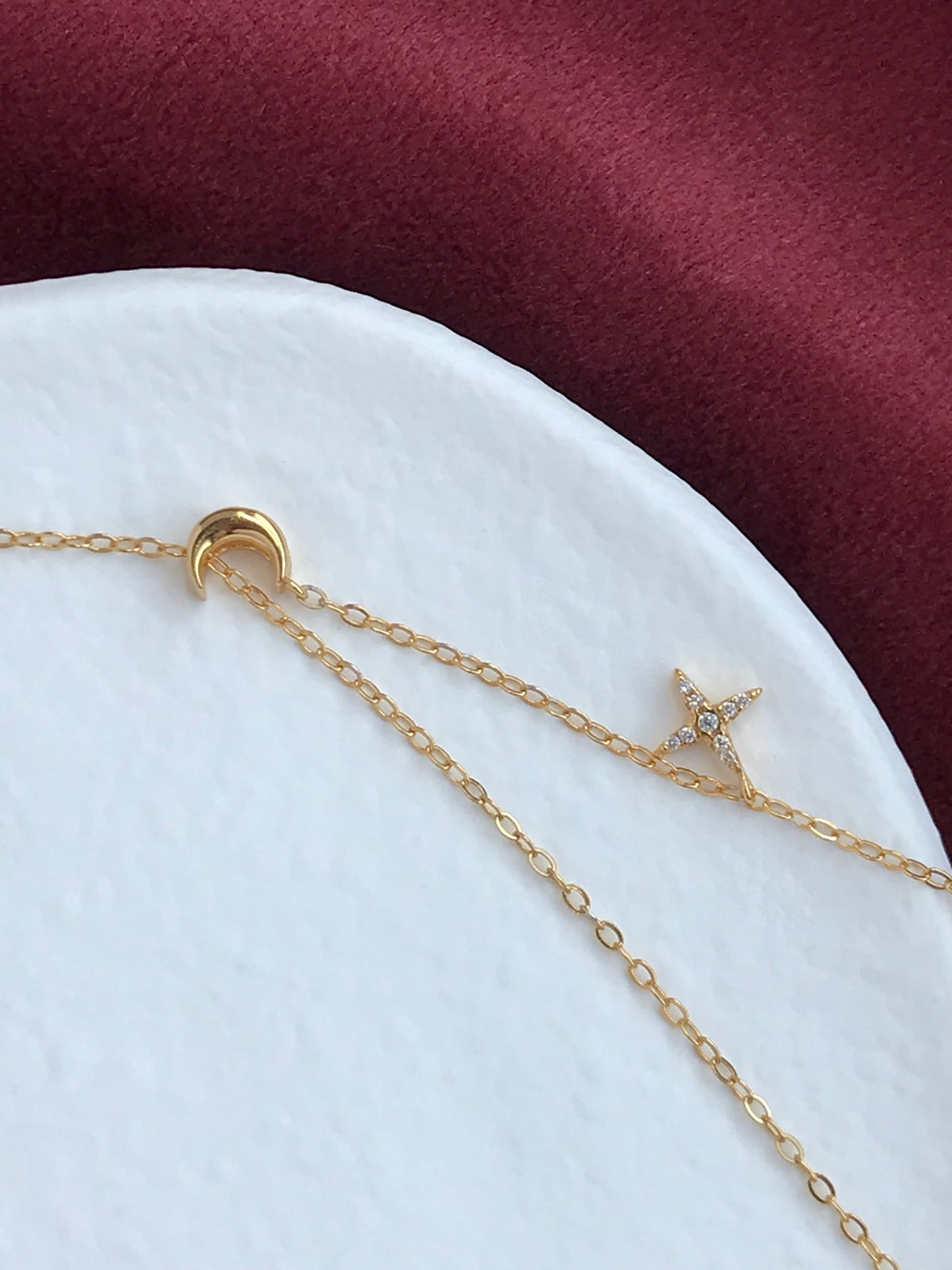 Silver Shiny Star Moon Clavicle Necklace, Golden North Star Pendant Jewellery, Gold Chain Y Shaped Lariat Necklace, Dainty Crescent Jewelry