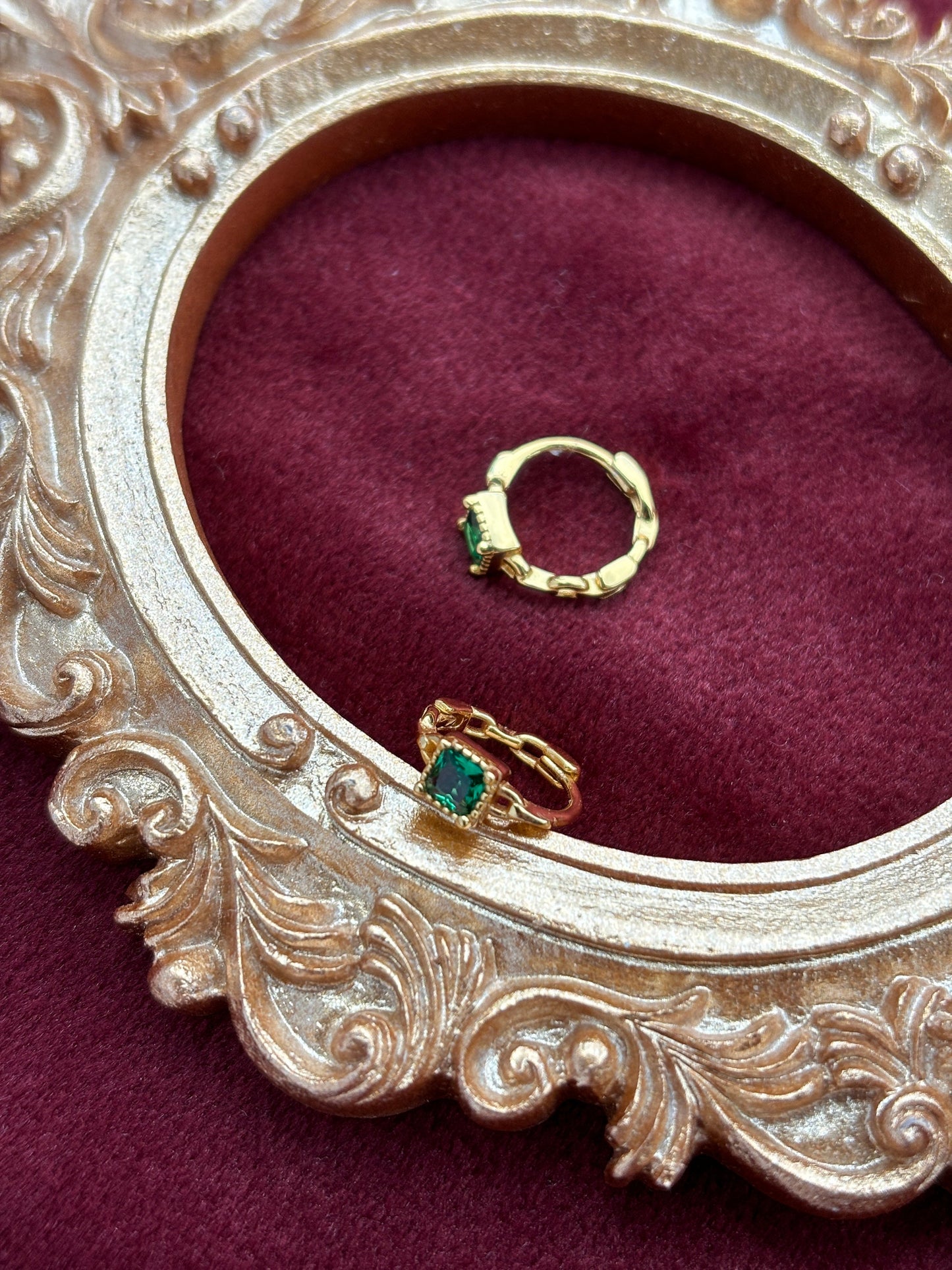 Dainty Silver Emerald Earrings, Green Stone Huggie Jewelry, Green Zircon Golden Hoop, 18K Gold Plated 925 Sterling Silver Jewellery