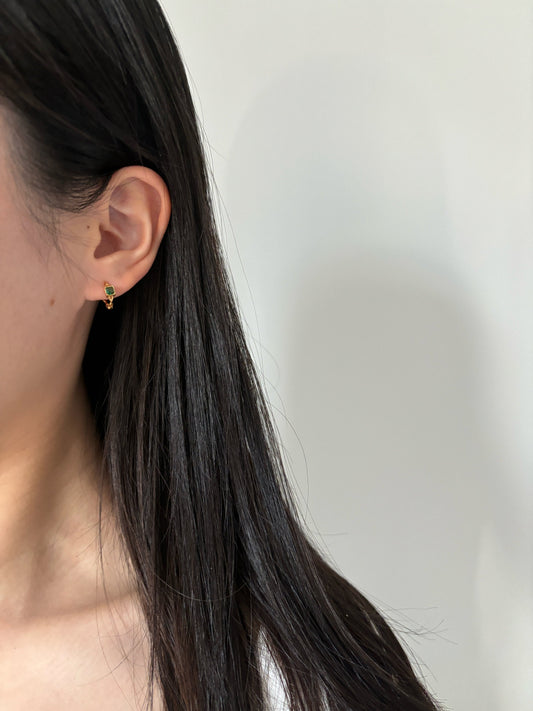 Dainty Silver Emerald Earrings, Green Stone Huggie Jewelry, Green Zircon Golden Hoop, 18K Gold Plated 925 Sterling Silver Jewellery