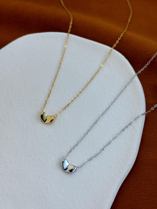 Basic Silver Heart Clavicle Necklace, Golden Heart Pendant Jewellery, Minimalist Love Necklace, Dainty Mini Pea Jewelry, 14K Gold Plated