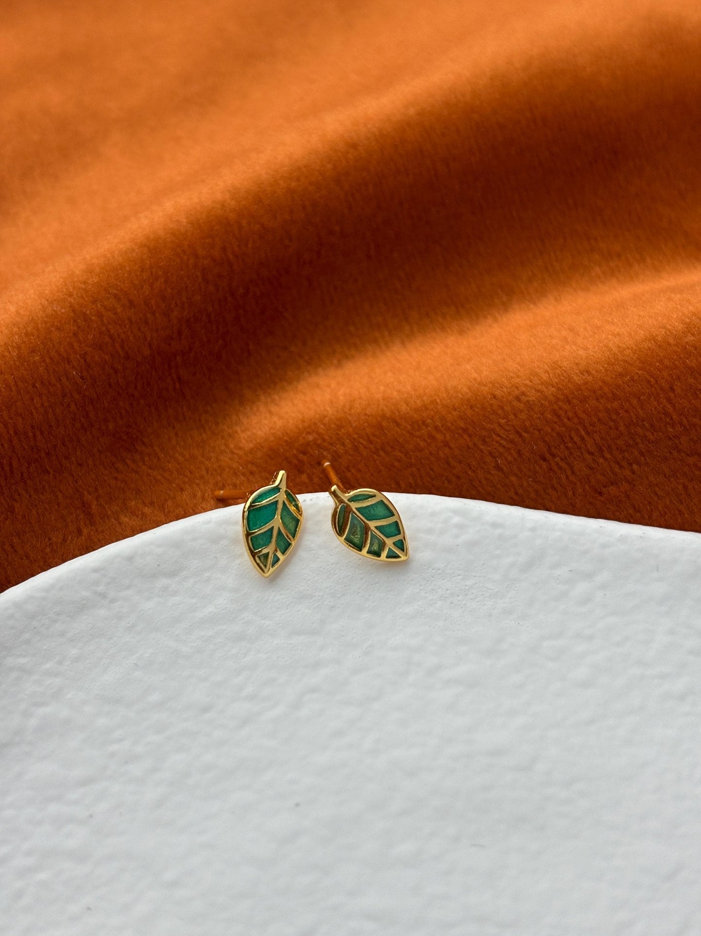 Green Leaf Stud Earrings