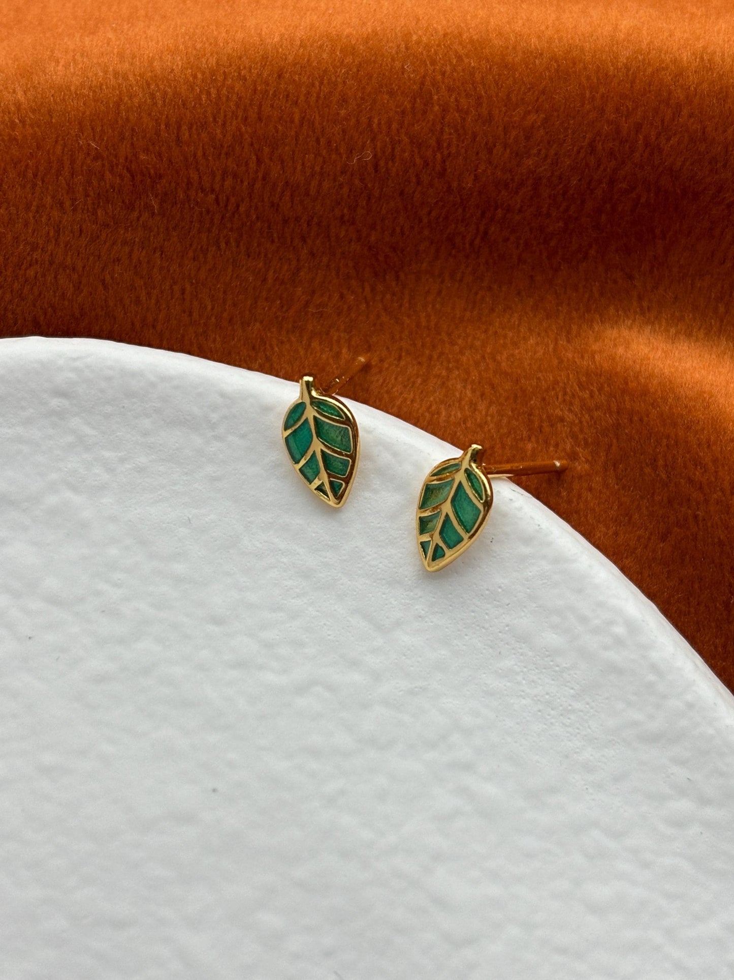 Green Leaf Stud Earrings