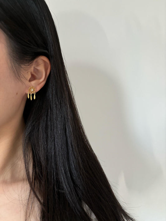 Dream Catcher Dangle Earrings, Golden Dreamcatcher Drop Earrings, Dainty Shiny Sparkling Jewelry, Gold Plated 925 Sterling Silver Jewellery