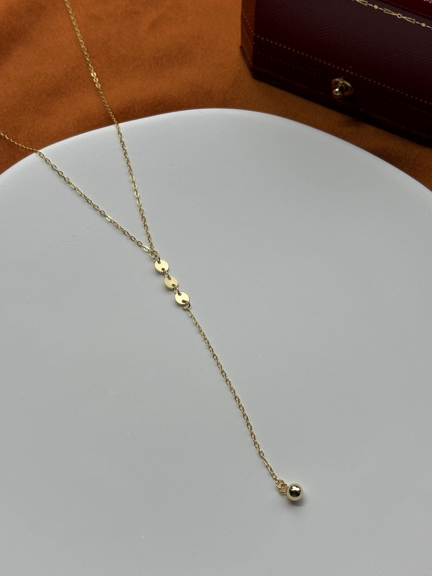 Dainty Golden Chain Y Shaped Lariat Necklace, Gold Plated Sterling Silver Clavicle Necklace Jewelry, Gold Sequin Bead Pendant Jewellery