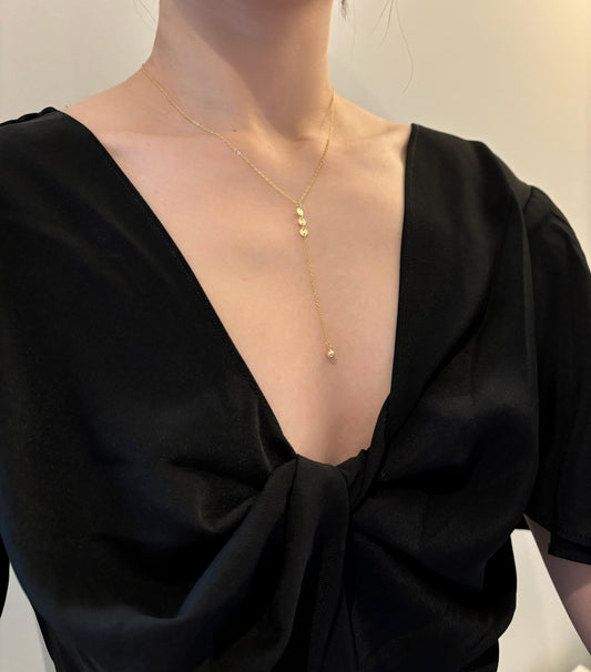 Dainty Golden Chain Y Shaped Lariat Necklace, Gold Plated Sterling Silver Clavicle Necklace Jewelry, Gold Sequin Bead Pendant Jewellery