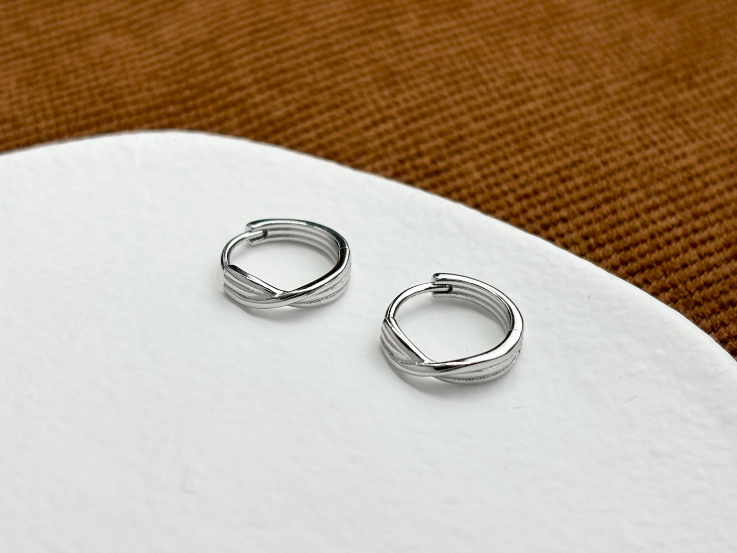 Sculpt Infinity Hoop Earrings, Dainty Minimalist Triple Layers Huggie, Elegant Silver Jewelry, Daily Gold Plated Sterling Silver Jewellery