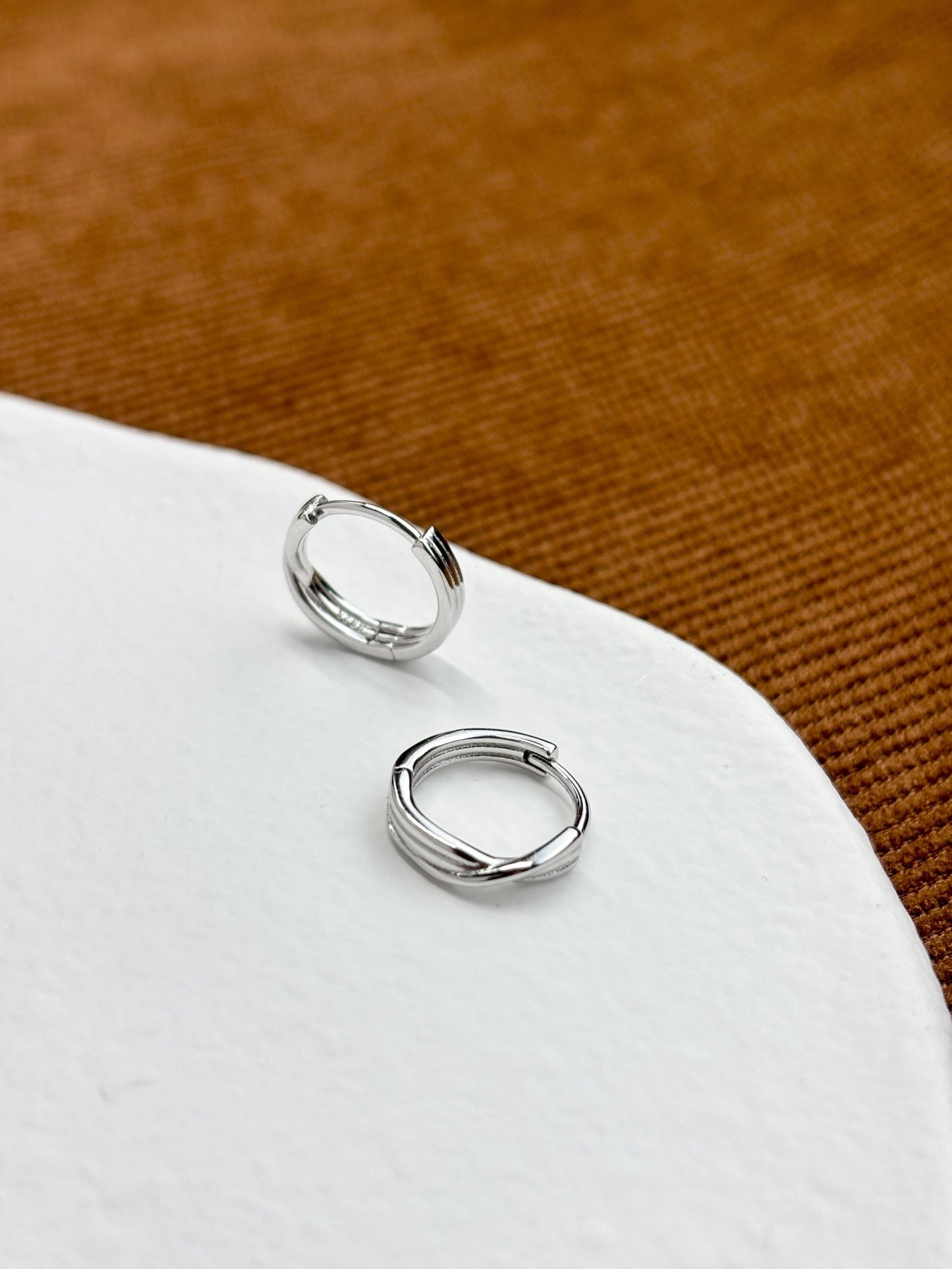 Sculpt Infinity Hoop Earrings, Dainty Minimalist Triple Layers Huggie, Elegant Silver Jewelry, Daily Gold Plated Sterling Silver Jewellery