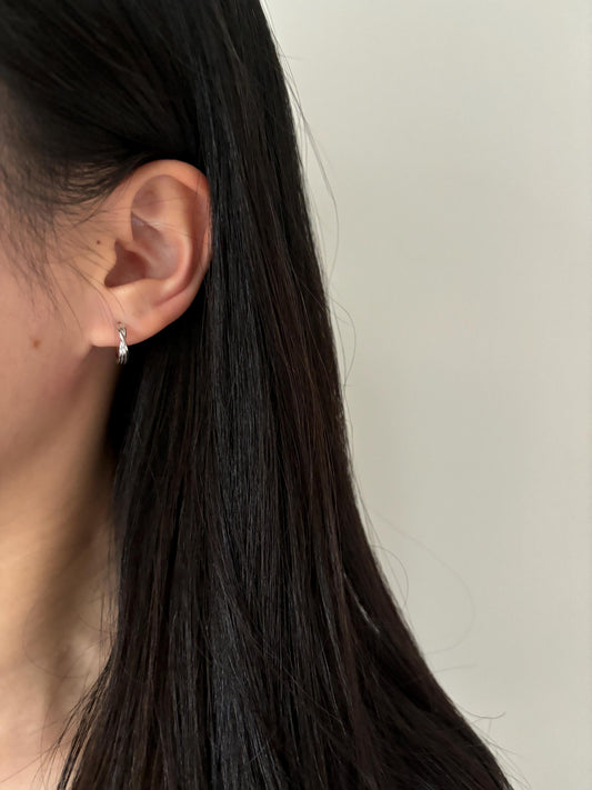 Sculpt Infinity Hoop Earrings, Dainty Minimalist Triple Layers Huggie, Elegant Silver Jewelry, Daily Gold Plated Sterling Silver Jewellery