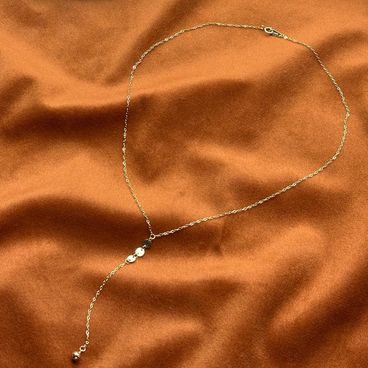 Dainty Golden Chain Y Shaped Lariat Necklace, Gold Plated Sterling Silver Clavicle Necklace Jewelry, Gold Sequin Bead Pendant Jewellery