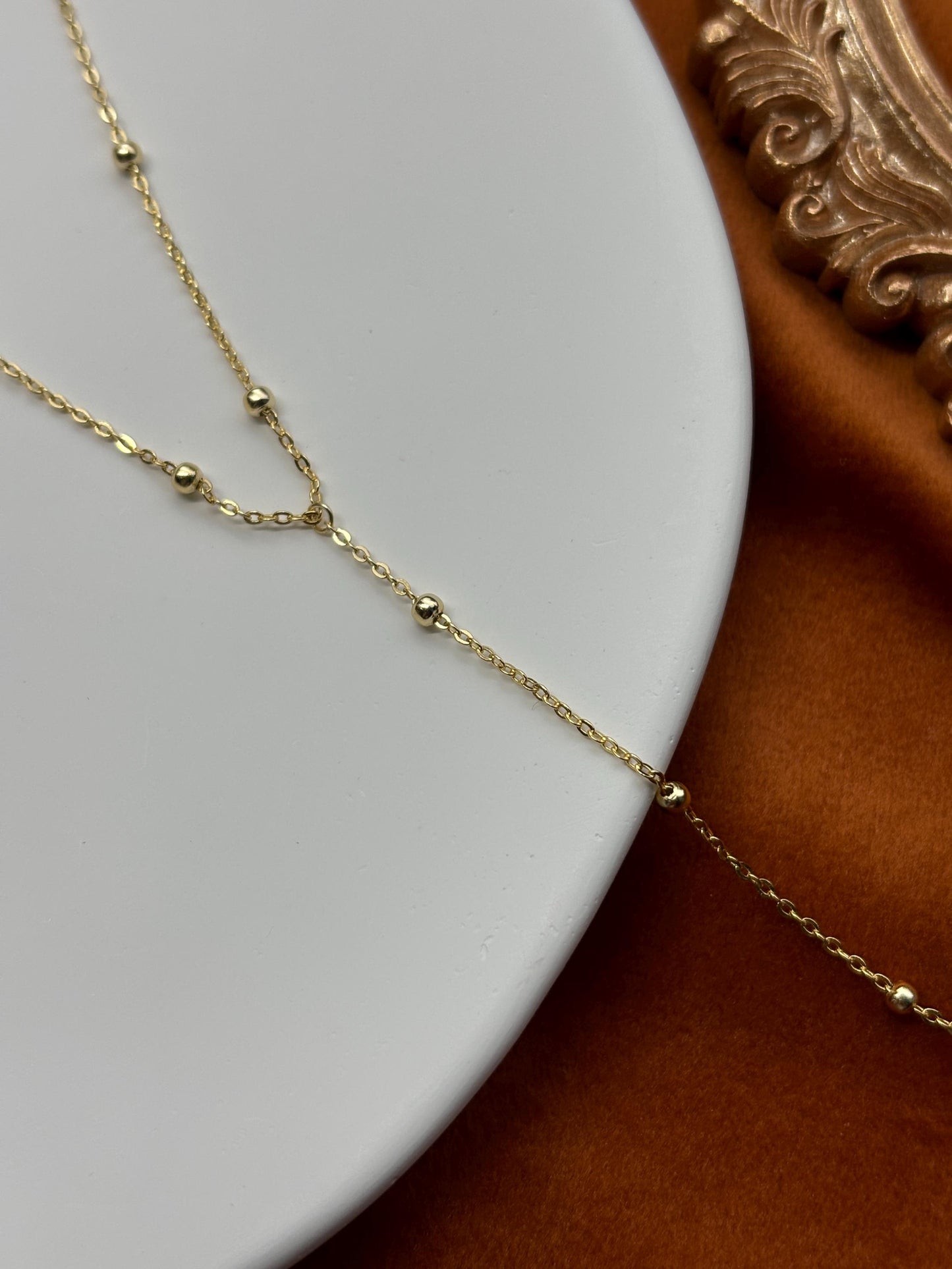 Dainty Beaded Golden Chain Y Shaped Lariat Necklace, Gold Plated Sterling Silver Clavicle Necklace Jewelry, Elegant Bead Pendant Jewellery