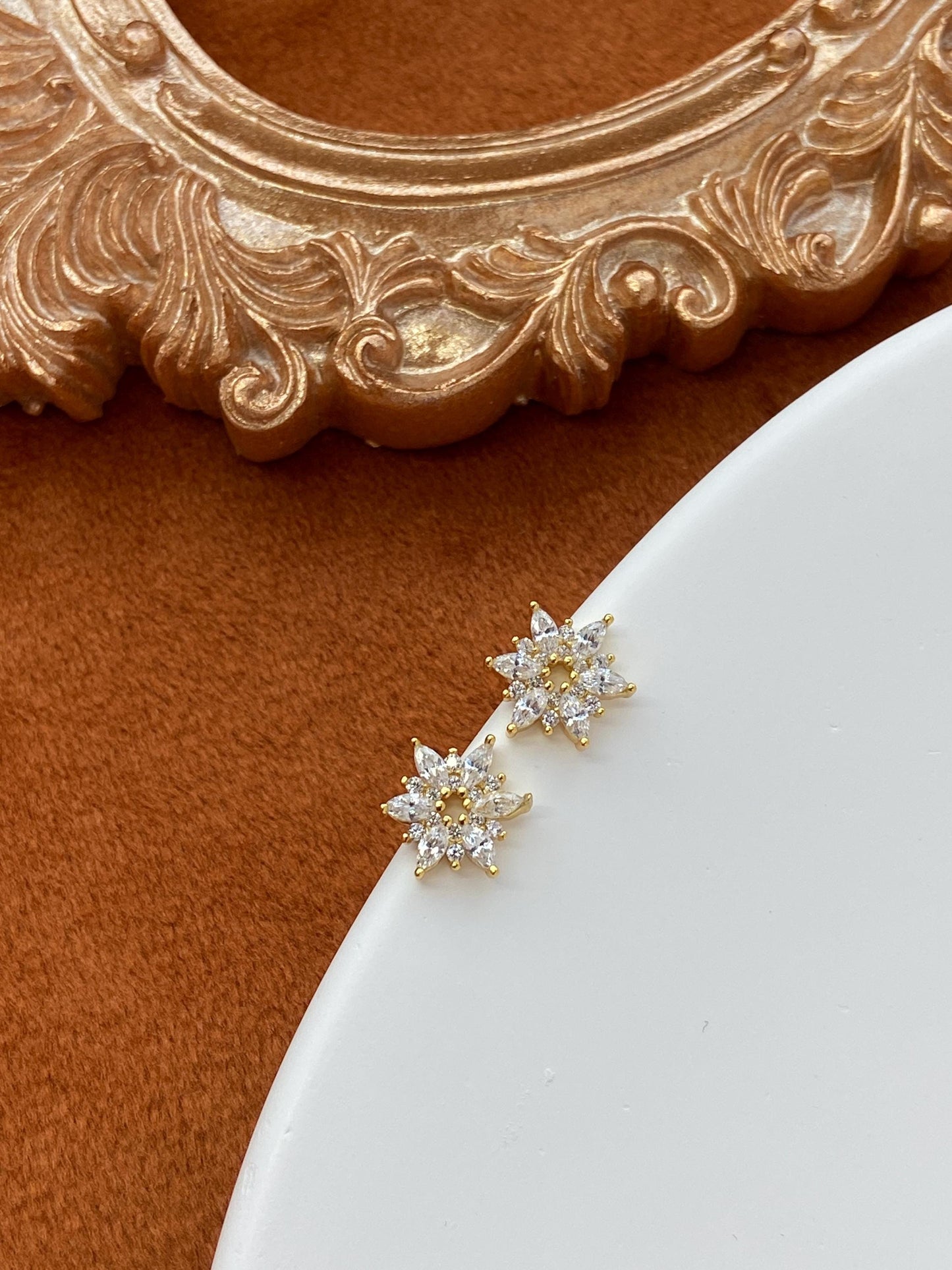 Dainty Star Zircon Stud Earrings, Golden Luxury Hexagram Earrings, Gold Six Petal Floral Flower Jewelry, Silver Shiny Snowflake Jewellery