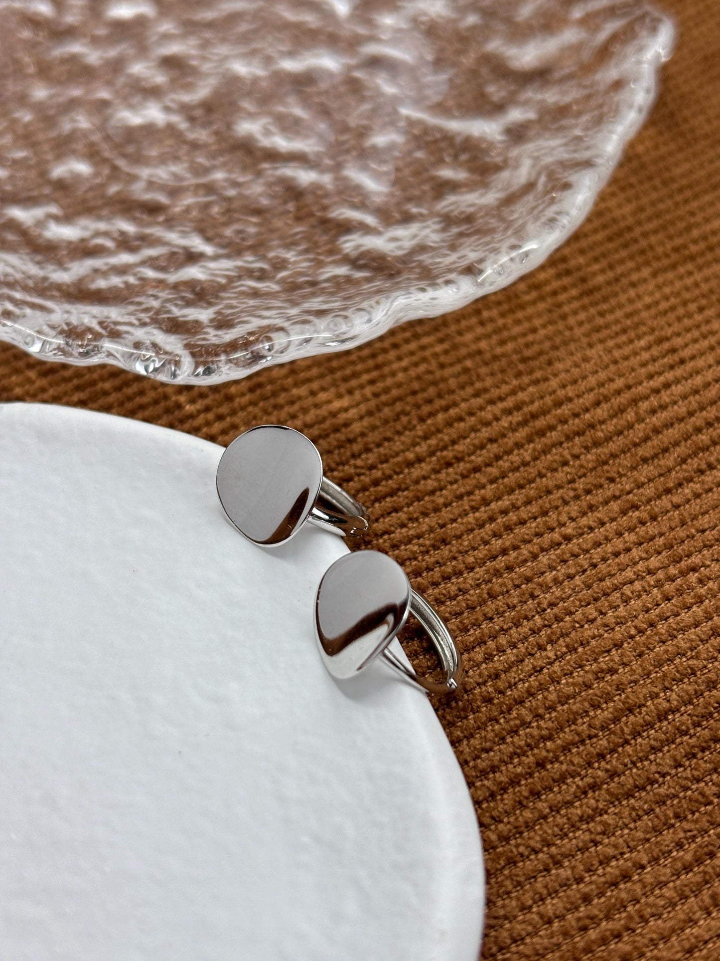 Plain Round Disc Hoop Earrings, Dainty Minimalist Oval Huggie, Elegant Silver Jewelry, Daily 18K Gold Plated 925 Sterling Silver Jewellery