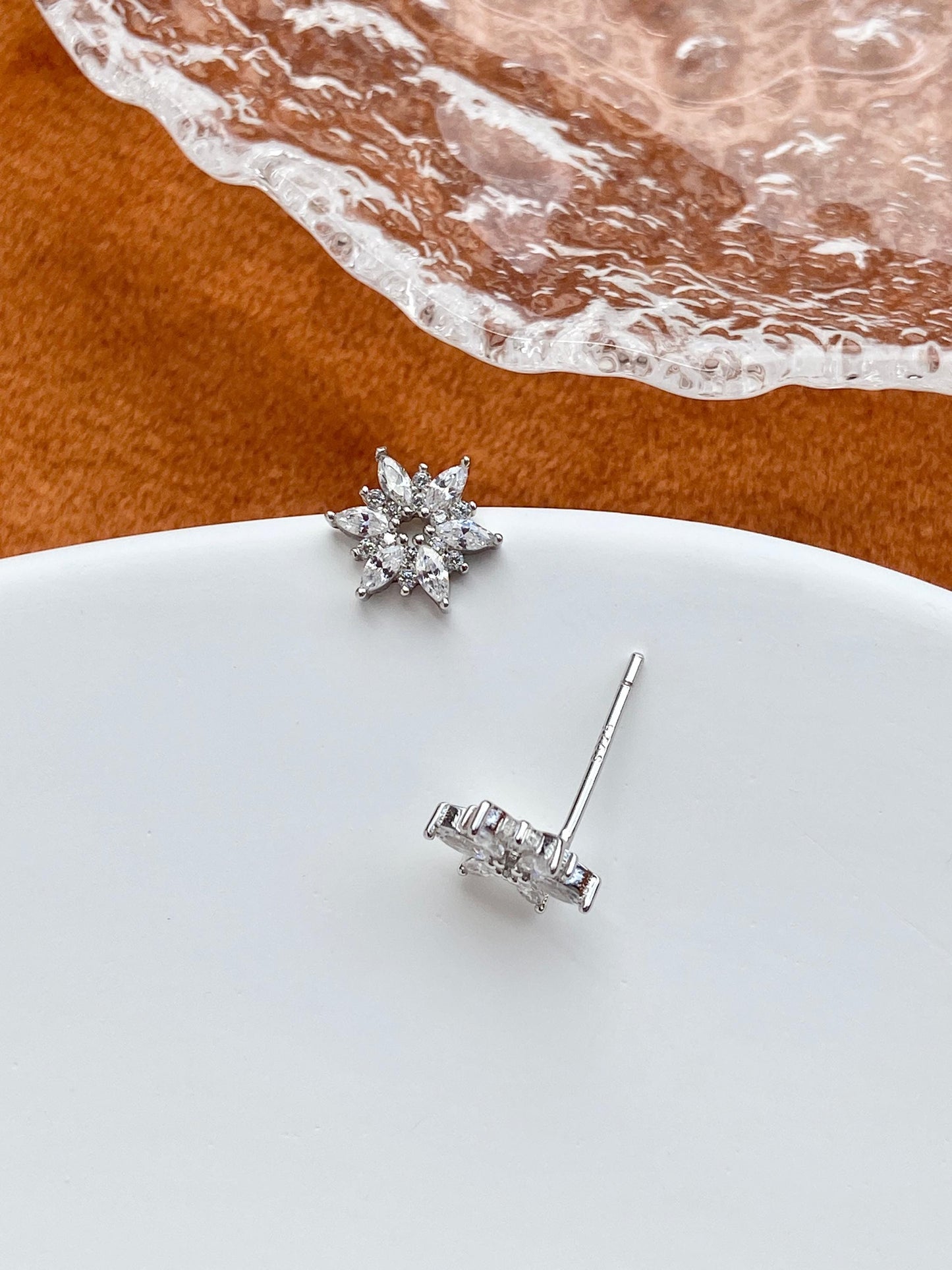 Dainty Star Zircon Stud Earrings, Golden Luxury Hexagram Earrings, Gold Six Petal Floral Flower Jewelry, Silver Shiny Snowflake Jewellery