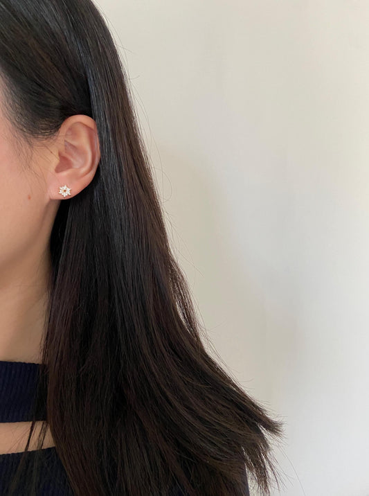 Dainty Star Zircon Stud Earrings, Golden Luxury Hexagram Earrings, Gold Six Petal Floral Flower Jewelry, Silver Shiny Snowflake Jewellery