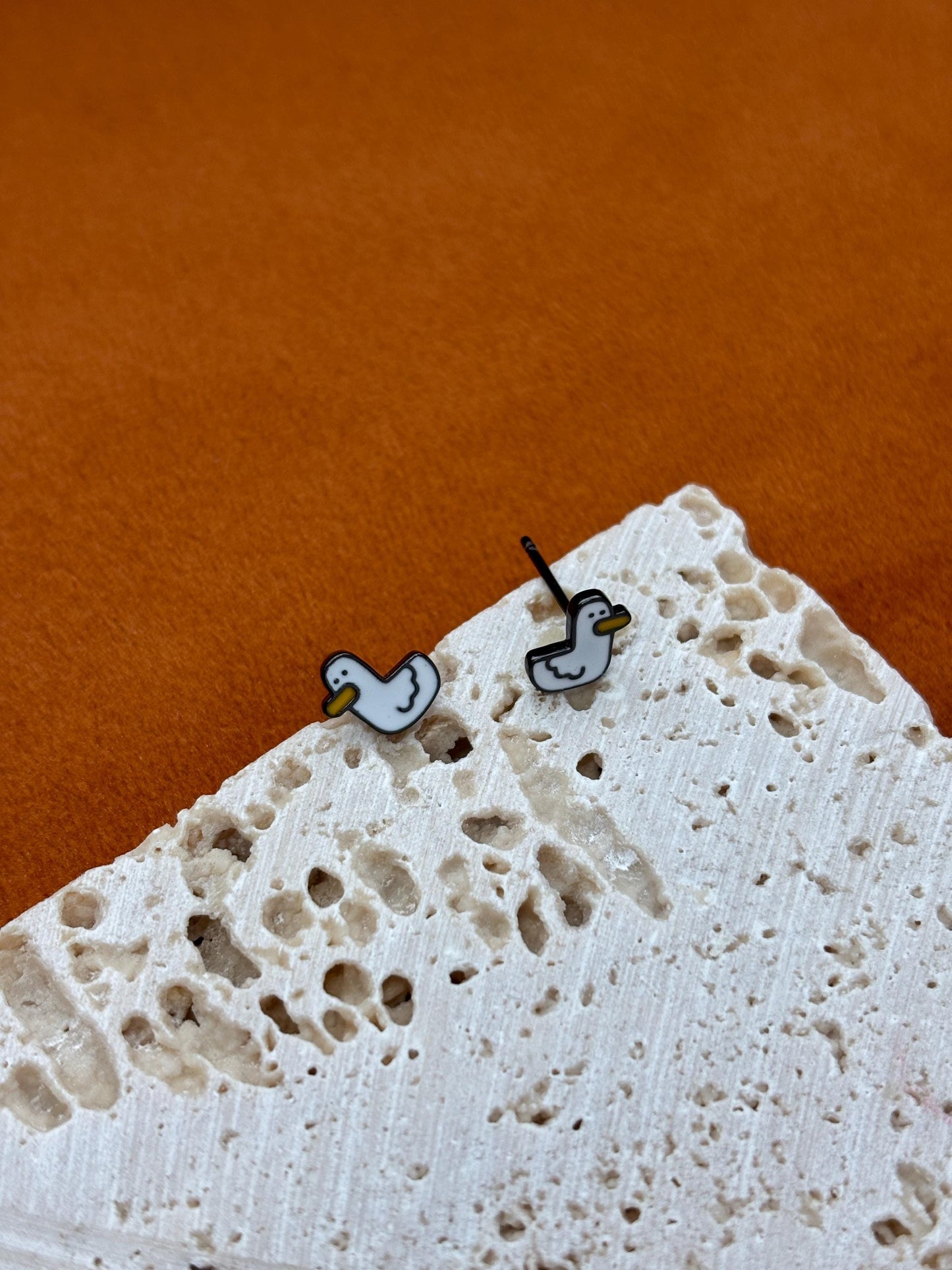 Mini Cute Duck Stud Earrings, Lovely Small Little Duck Studs, Cartoon Animated Duckling Jewellery, Gold Plated 925 Silver Animal Jewelry