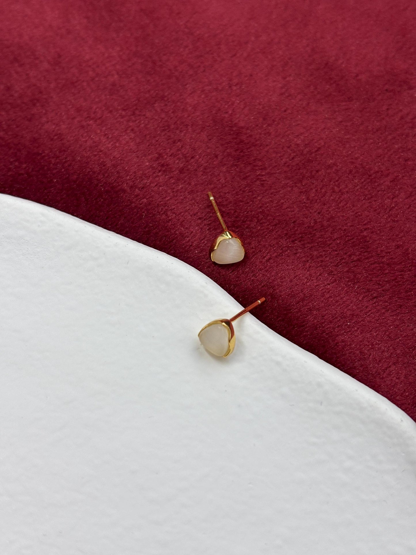 Dainty Opal Triangle Stud Earrings, Golden Quartz Cat's-eye Geometric Studs, 14K Gold Plated 925 Sterling Silver Jewellery, Daily Jewelry