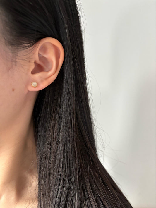 Dainty Opal Triangle Stud Earrings, Golden Quartz Cat's-eye Geometric Studs, 14K Gold Plated 925 Sterling Silver Jewellery, Daily Jewelry