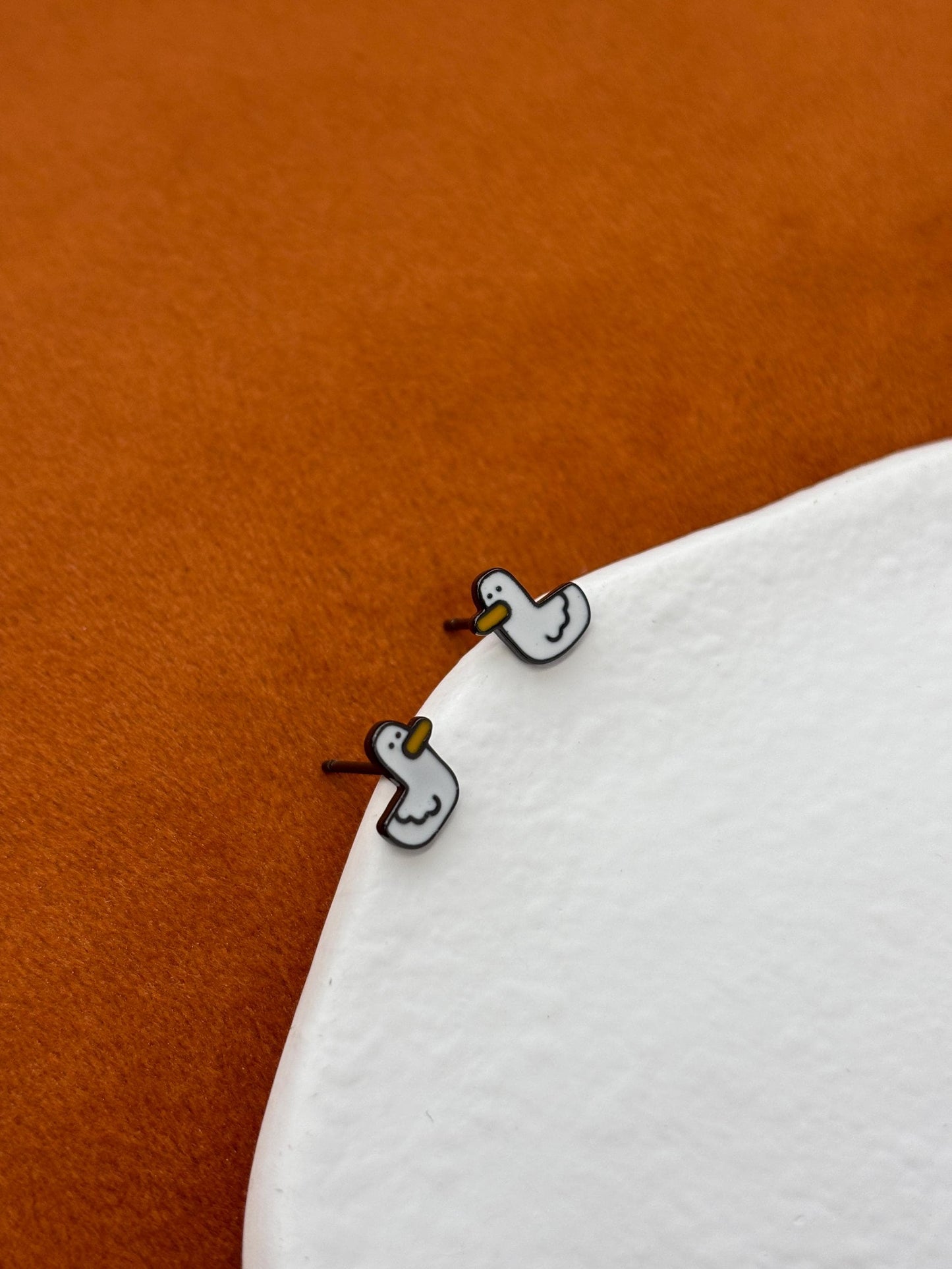 Mini Cute Duck Stud Earrings, Lovely Small Little Duck Studs, Cartoon Animated Duckling Jewellery, Gold Plated 925 Silver Animal Jewelry