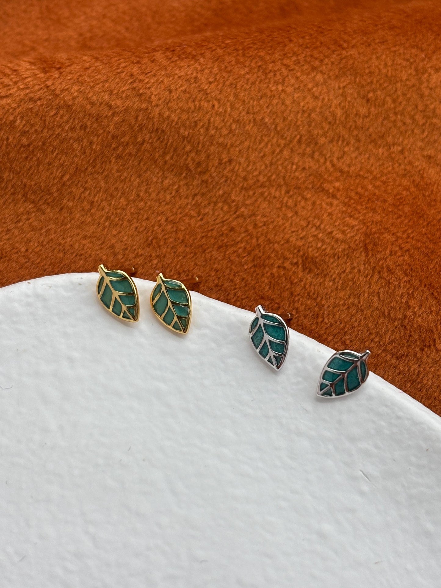 Green Leaf Stud Earrings