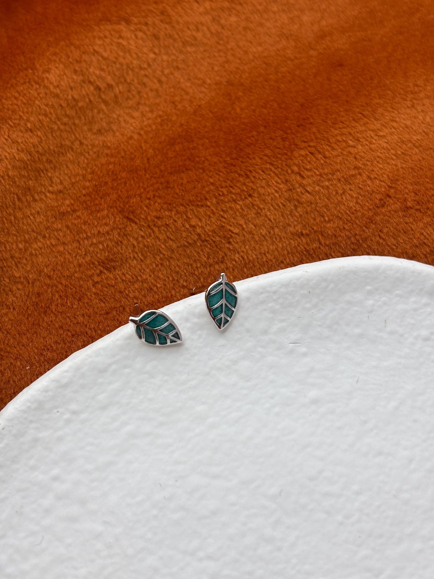 Green Leaf Stud Earrings