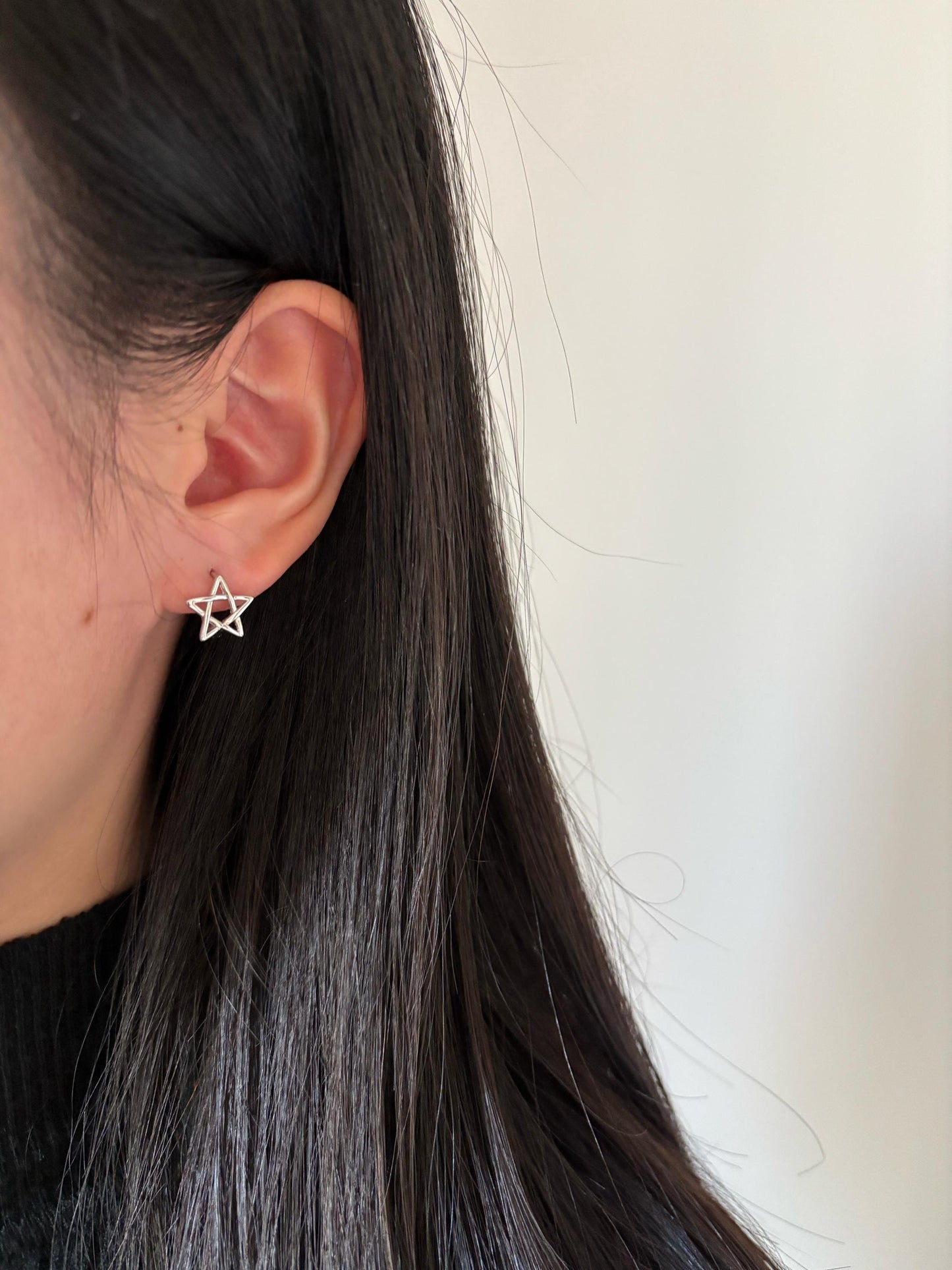 Silver Five Pointed Star Hoop Earrings, Golden Pentagram Huggie Jewelry, Daily Basic Everyday Hoop, Gold Plated Sterling Silver Jewellery