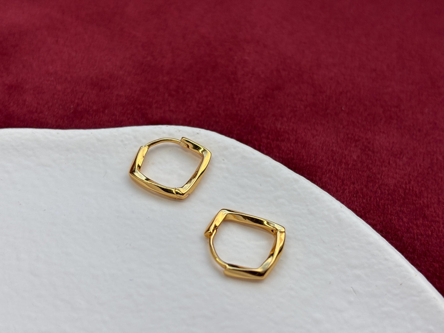Dainty Square Twisted Huggie, Silver Twist Hoop Earrings, Minimalist Daily Basic Jewelry, 18K Gold Plated 925 Sterling Silver Jewellery