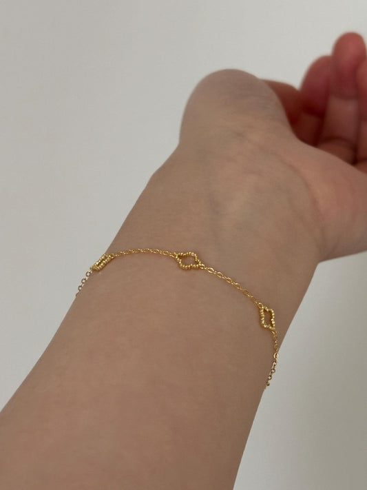 Dainty Silver Four Leaf Clover Bracelet, Golden Flower Charm Bracelet, Floral Gold Plated Sterling Silver Jewellery, Lovely Elegant Jewelry