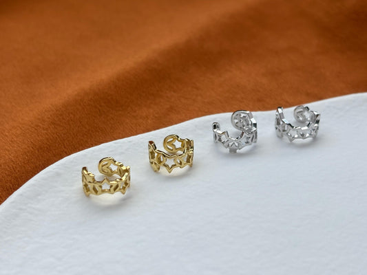 Silver Cut Out Star Ear Cuff, Golden Hallow Star Ear Cuffs Jewelry, Daily Basic Star Non-Piercing Earrings, Gold Plated 925 Silver Jewellery